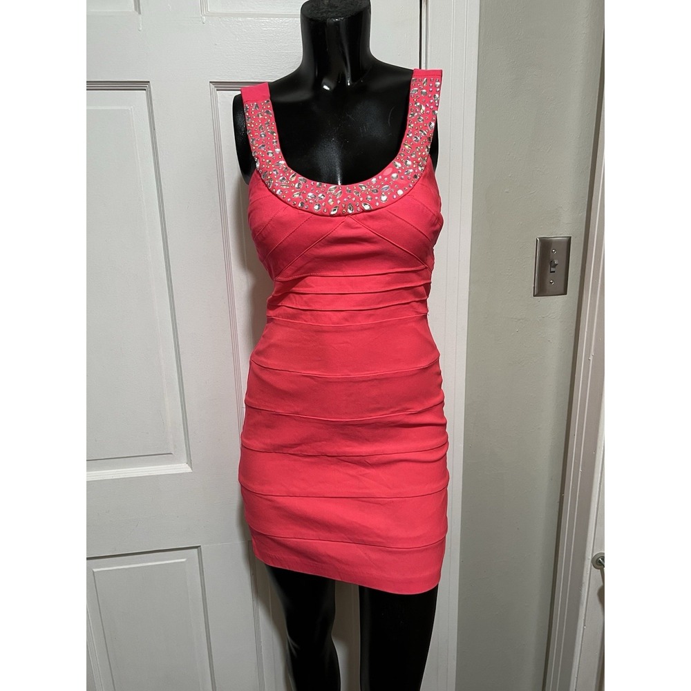 Hot Pink Body Con Rhinestone Prom Homecoming Formal Dress Short Size Small